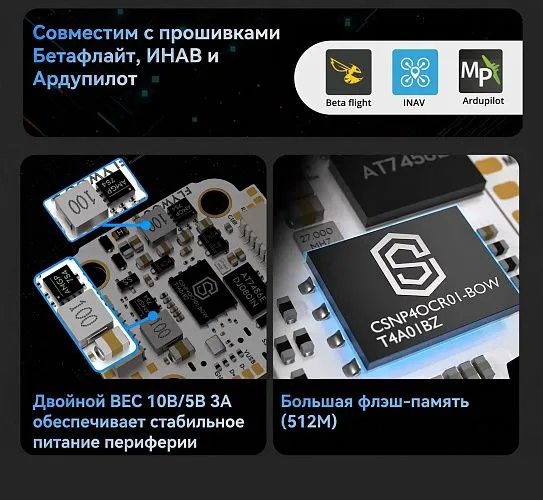 Полетный контроллер и ESC стек GOKU H743 PRO Mini 45A 20x20 Stack (AM32)