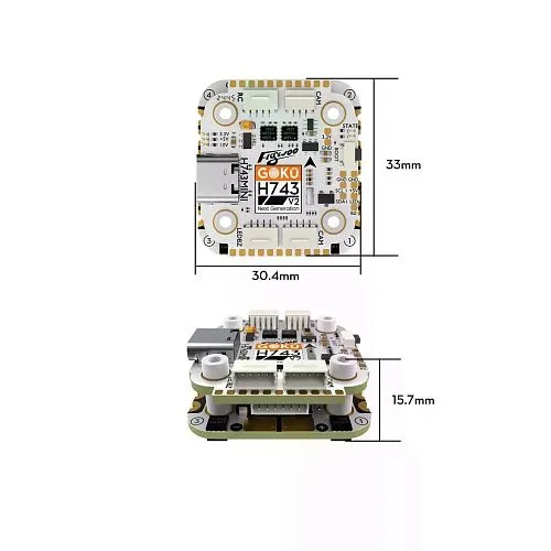 Полетный контроллер и ESC стек GOKU H743 PRO Mini 45A 20x20 Stack (BL32)