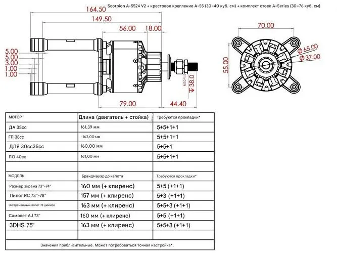 Двигатели Scorpion A-5524 PNP Combo (12s / 35cc-40cc / 4662 Вт)