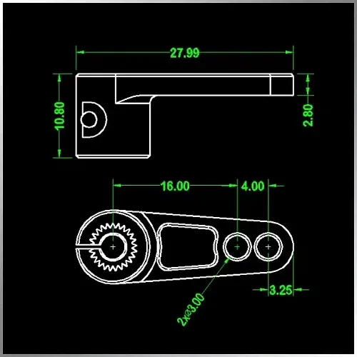 KSA007 (C28) — короткий алюминиевый рычаг сервопривода для KINGMAX/FUTABA