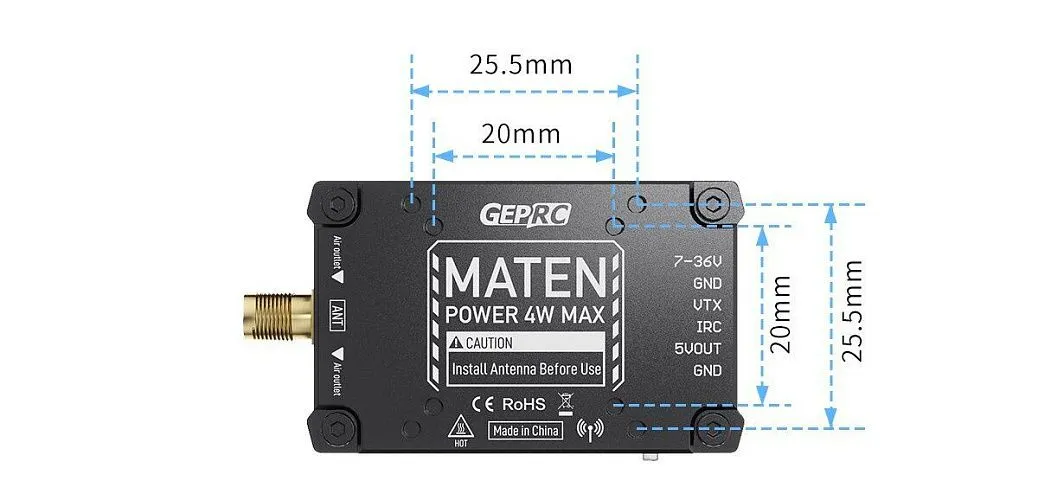 Видеопередатчик GEPRC MATEN 3.3G 4W VTX PRO