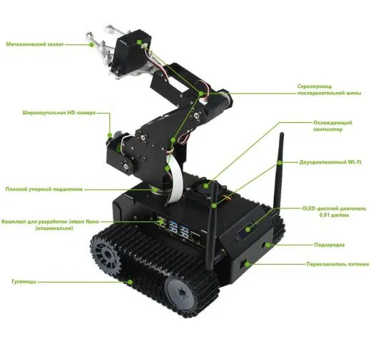 Гусеничный AI-робот JETANK AI Kit B с манипулятором и контроллером Waveshare Jetson Nano
