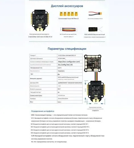 Контроллер скорости ESC Returner 3–6S 32Bit AM32 60A (4IN1) V1