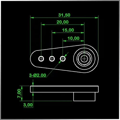 KMKSA004 — короткий алюминиевый рычаг сервопривода для /FUTABA