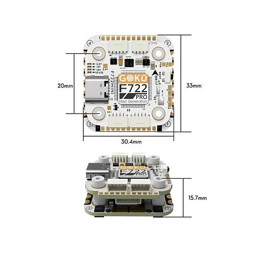 Полетный контроллер и ESC стек GOKU F722 Pro Mini V2 45A 20x20 Stack (BL32)