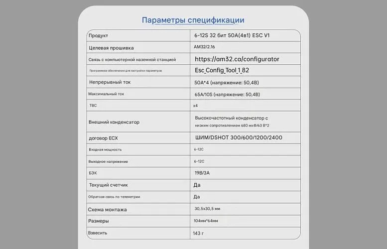Контроллер скорости ESC Returner 6–12S 32Bit AM32 50A (4IN1) V1