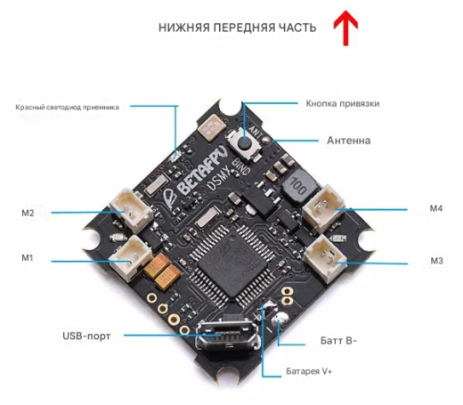 Полетный контроллер BETAFPV F3 Brushed DSMX (SBUS) плата с приемником и OSD