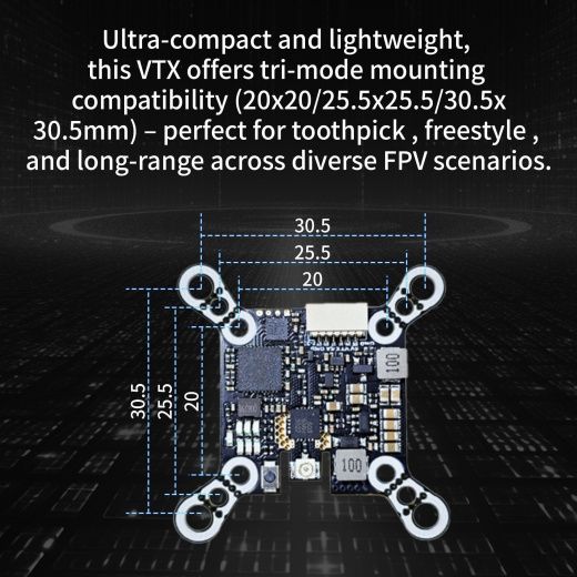 Видеопередатчик DarwinFPV 5.8G 1200mW Baby Ape VTX с антенной