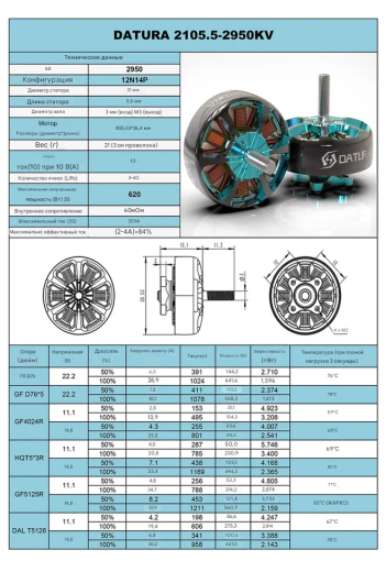 Мотор Foxeer Datura 2105.5-1650KV (M3/M5 вал)