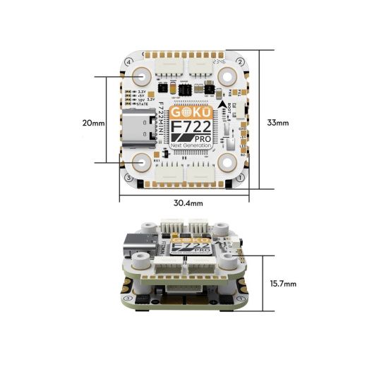 Полетный контроллер и ESC стек GOKU F722 Pro Mini V2 40A 20x20 Stack (8-bit)