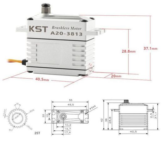 Бесколлекторный сервопривод KST A20 3813 (43кг, HV)