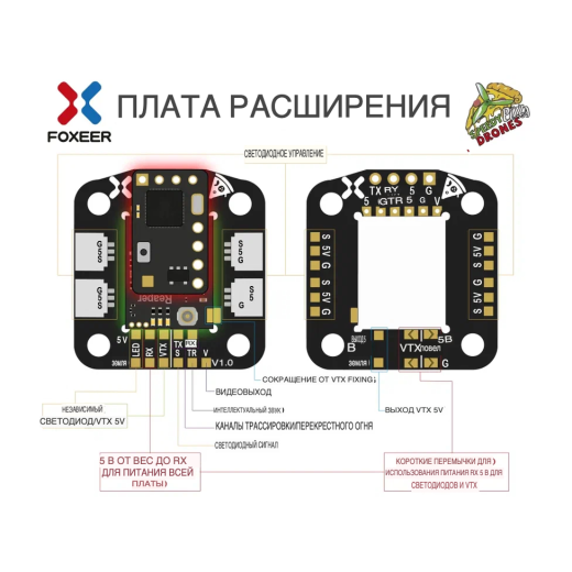 Плата расширения Foxeer Reaper Nano V1 Extension Board (20x20 мм, LED)