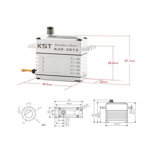 Бесколлекторный сервопривод KST A20 3813 (43кг, HV)