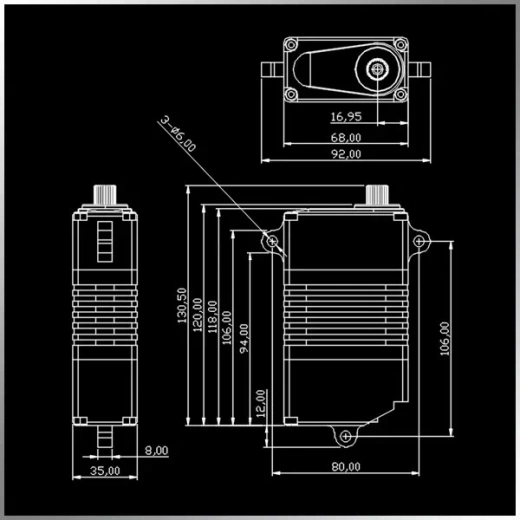 KMV300 цифровой сервопривод для БПЛА с косозубыми стальными шестернями (гигантский)